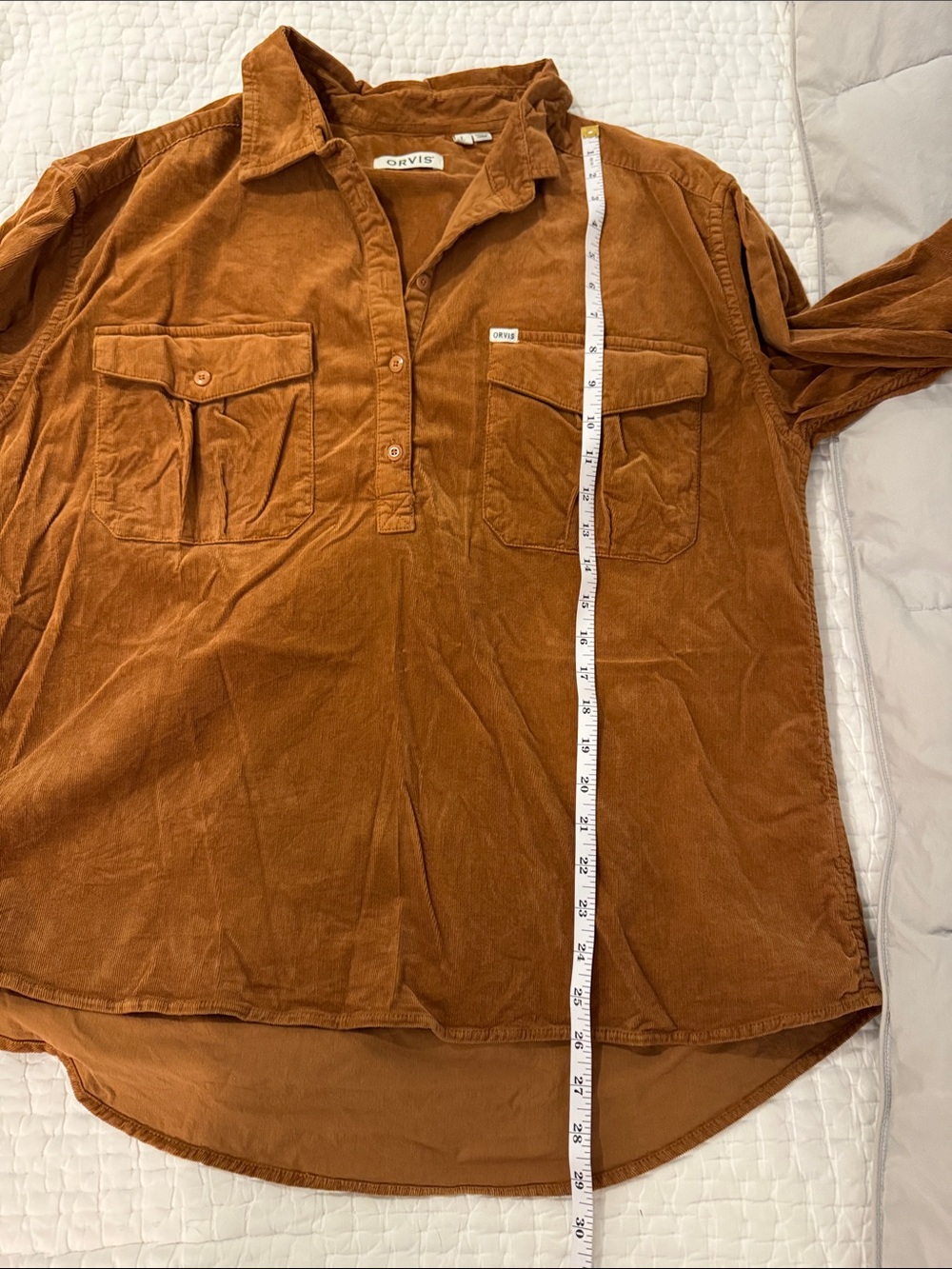 Orvis Corduroy Button-Up Popover Shirt in Brown Size L Worn Once - Picture 3 of 7